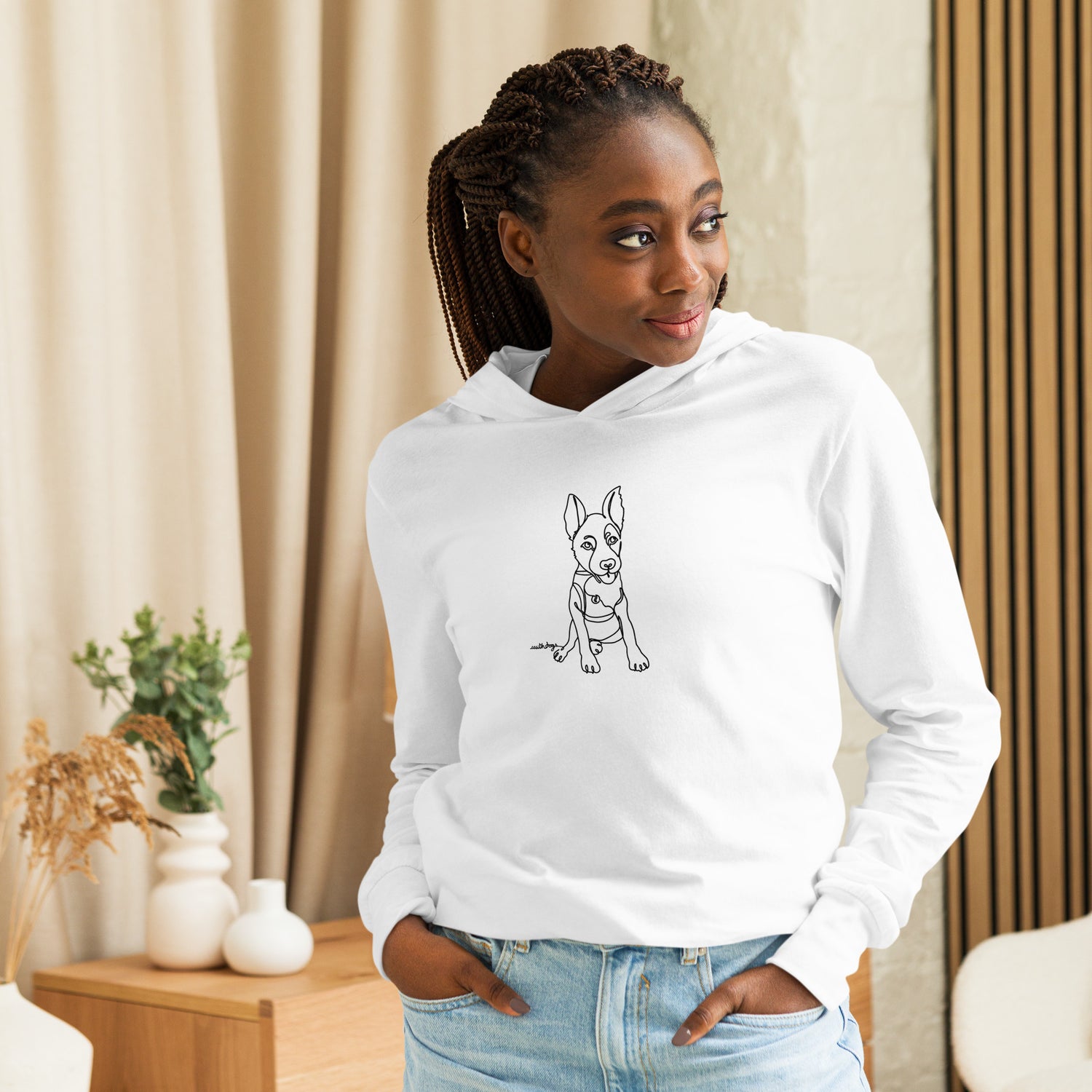 Sitting With Dogs [Bean] Unisex Hooded long-sleeve tee